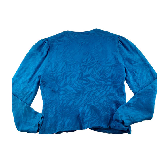 Vintage Adrianna Papell Blue Silk Cropped 3/4 Puff Sleeve Blazer Jacket 4 - Picture 3 of 14